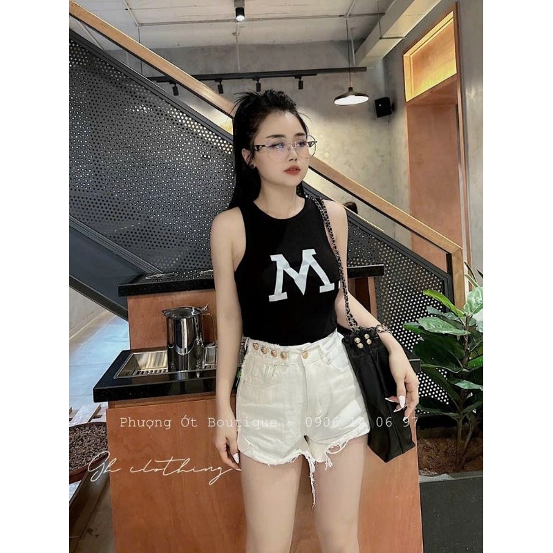 Áo ba lỗ  thun tăm, dập nhung chữ M nhiều mầu.
