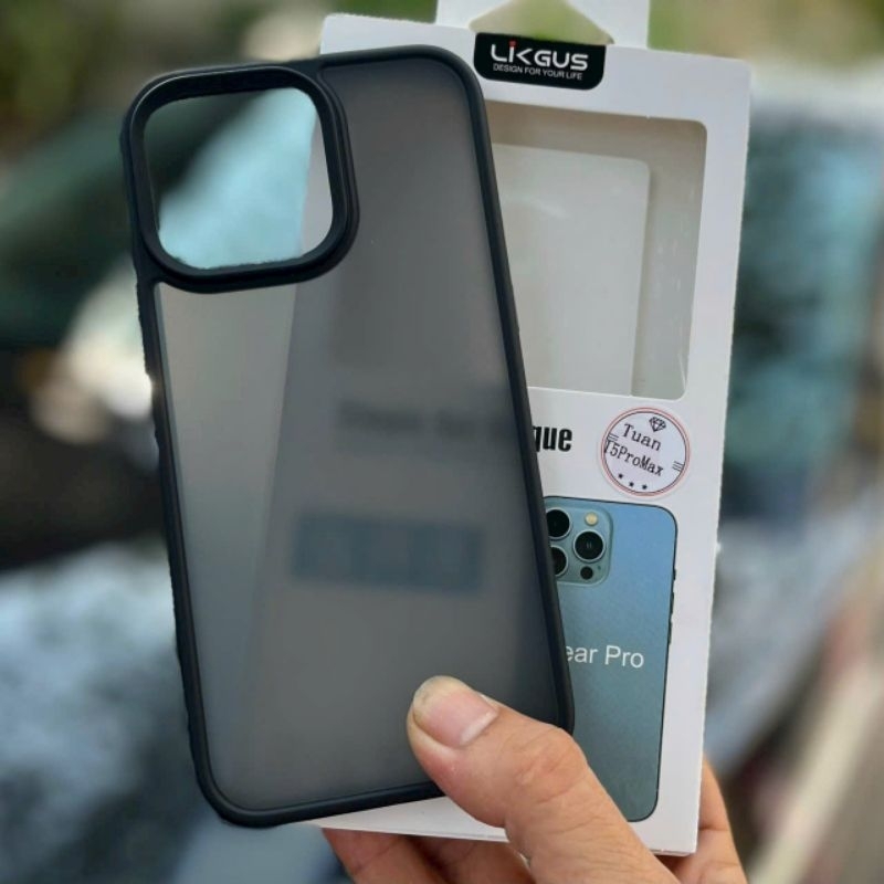 Ốp lưng Likgus nhám cho iphone 15 pro max,15 pro,15 plus,15 lưng nhám chống bám vân tay viền màu chống sốc.