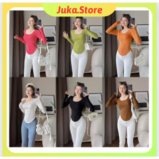 ( Quà tặng) Áo thun tay dàu croptop tôn dáng co giãn 4 chiều, áo croptop nữ len tăm cổ lọ Basic.