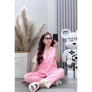 Đồ bộ nữ ANH MỸ pijama mặc nhà chất liệu lụa xước cao cấp chính hãng chữ kí tay ngắn quần dài SP0187 xuonganhmy