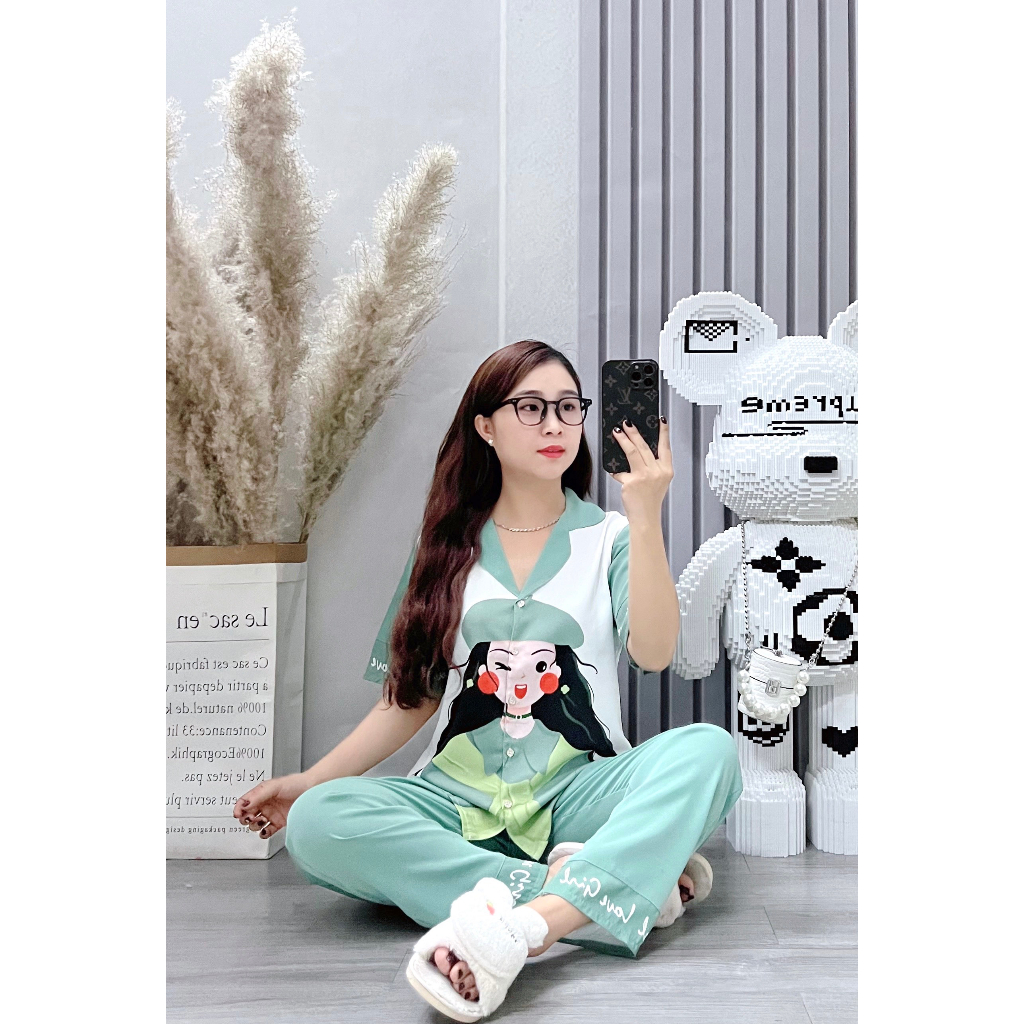 Đồ bộ nữ ANH MỸ pijama mặc nhà dễ thương chất liệu lụa mango cao cấp tay ngắn quần dài MGD - 03