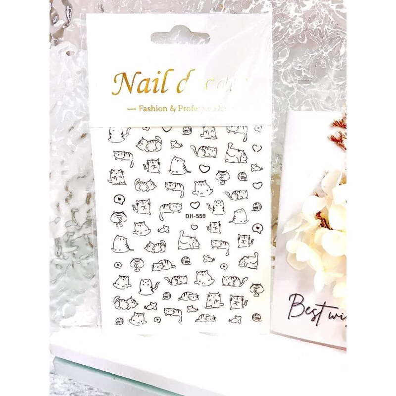 Sticker mèo dán móng mã Dh559/ Sticker lụa 3d hình mèo dán móng