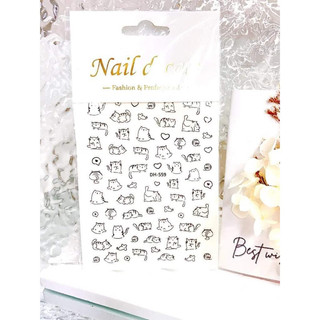 Sticker mèo dán móng mã Dh559/ Sticker lụa 3d hình mèo dán móng