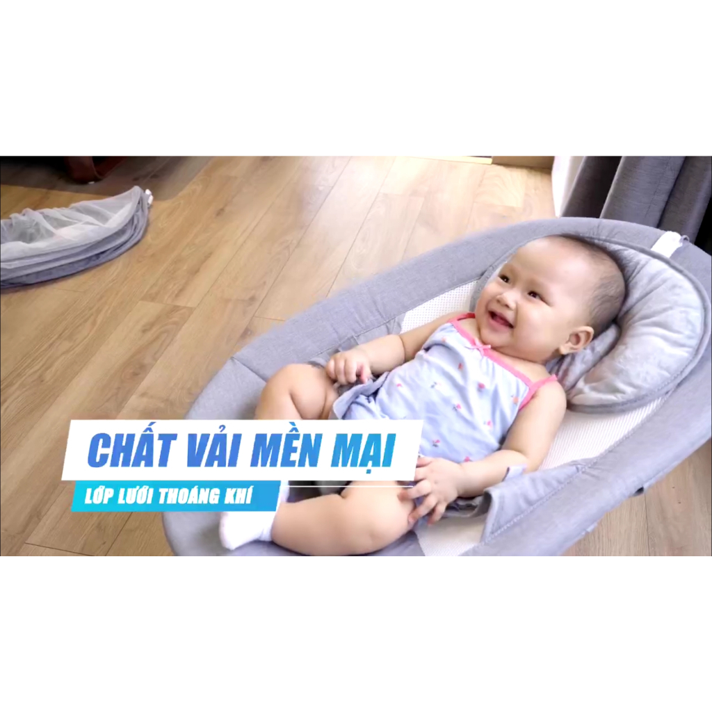 Nôi Ru Ngủ Thông Minh Cho Bé , Nôi Rung Gấp Gọn Cho Bé Có Điều Khiển Từ Xa Kết Nối Bluetooth Tháo Ra Giặt Được