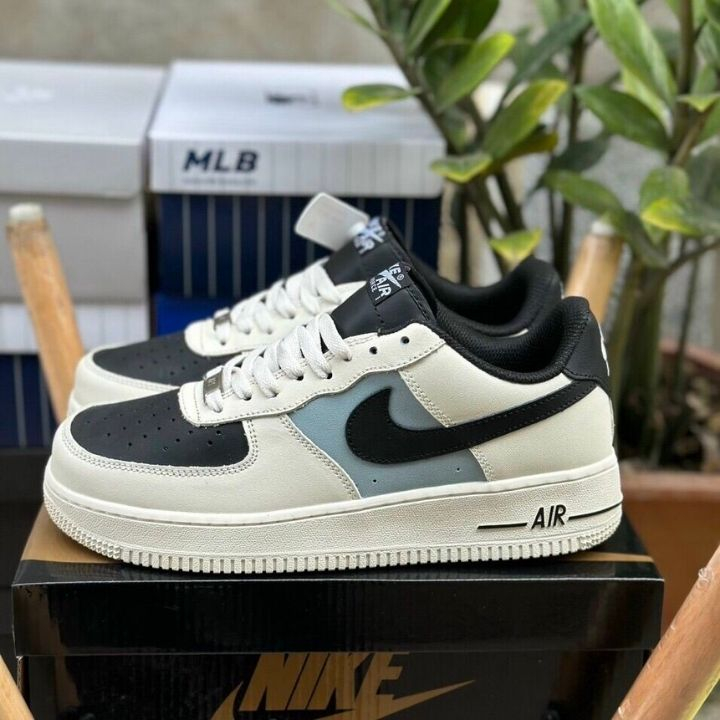 Giày_Nike Air Force 1 Mũi Đen, Giày AF1 Cream And Black Đế Air Bản Cao Cấp Hót Trend Size Nam Nữ Full Box Bill