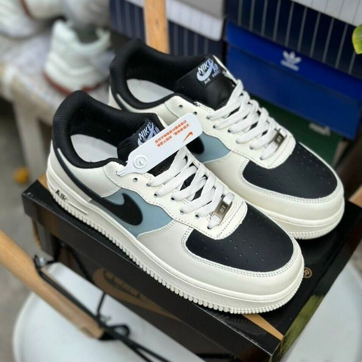 Giày_Nike Air Force 1 Mũi Đen, Giày AF1 Cream And Black Đế Air Bản Cao Cấp Hót Trend Size Nam Nữ Full Box Bill