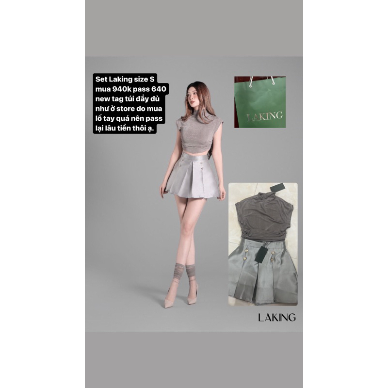 set áo tay cụt, chân váy xòe Laking