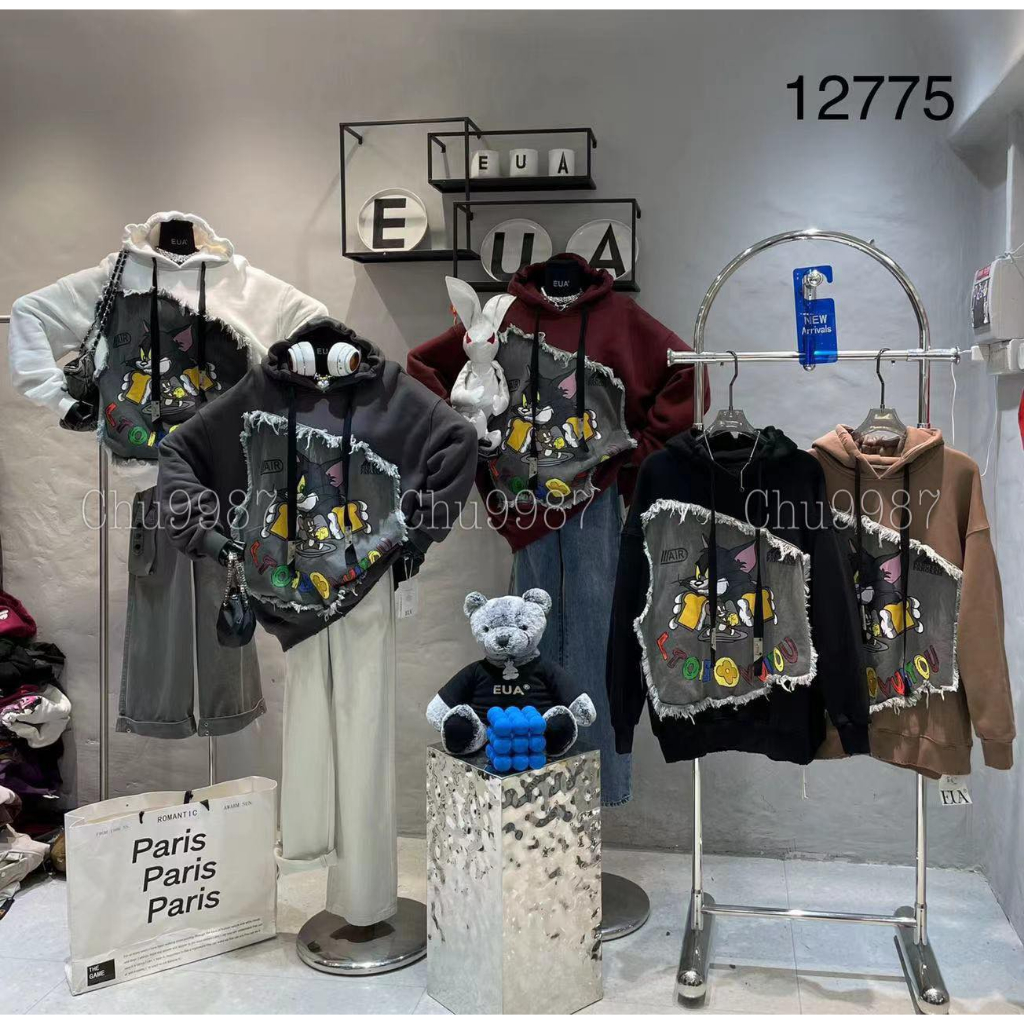 ÁO NỈ HOODIE HÌNH TOM VÀ JERRY FREESIZE HÀNG QCL1
