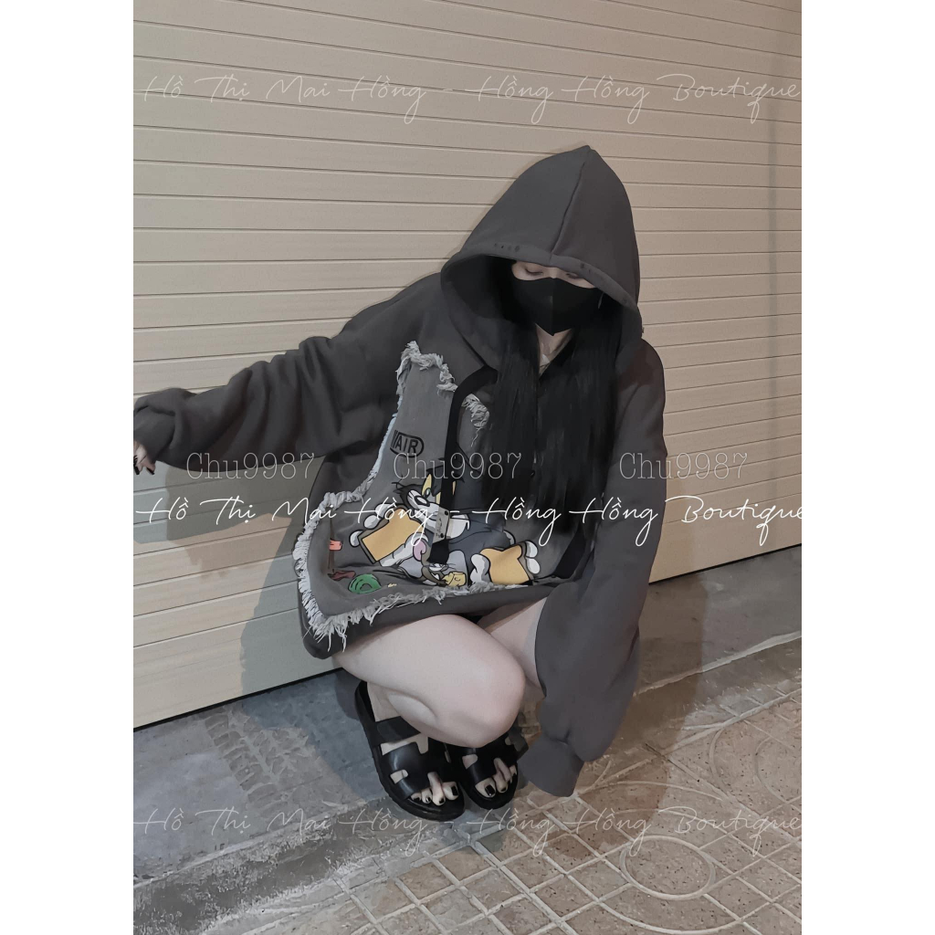 ÁO NỈ HOODIE HÌNH TOM VÀ JERRY FREESIZE HÀNG QCL1
