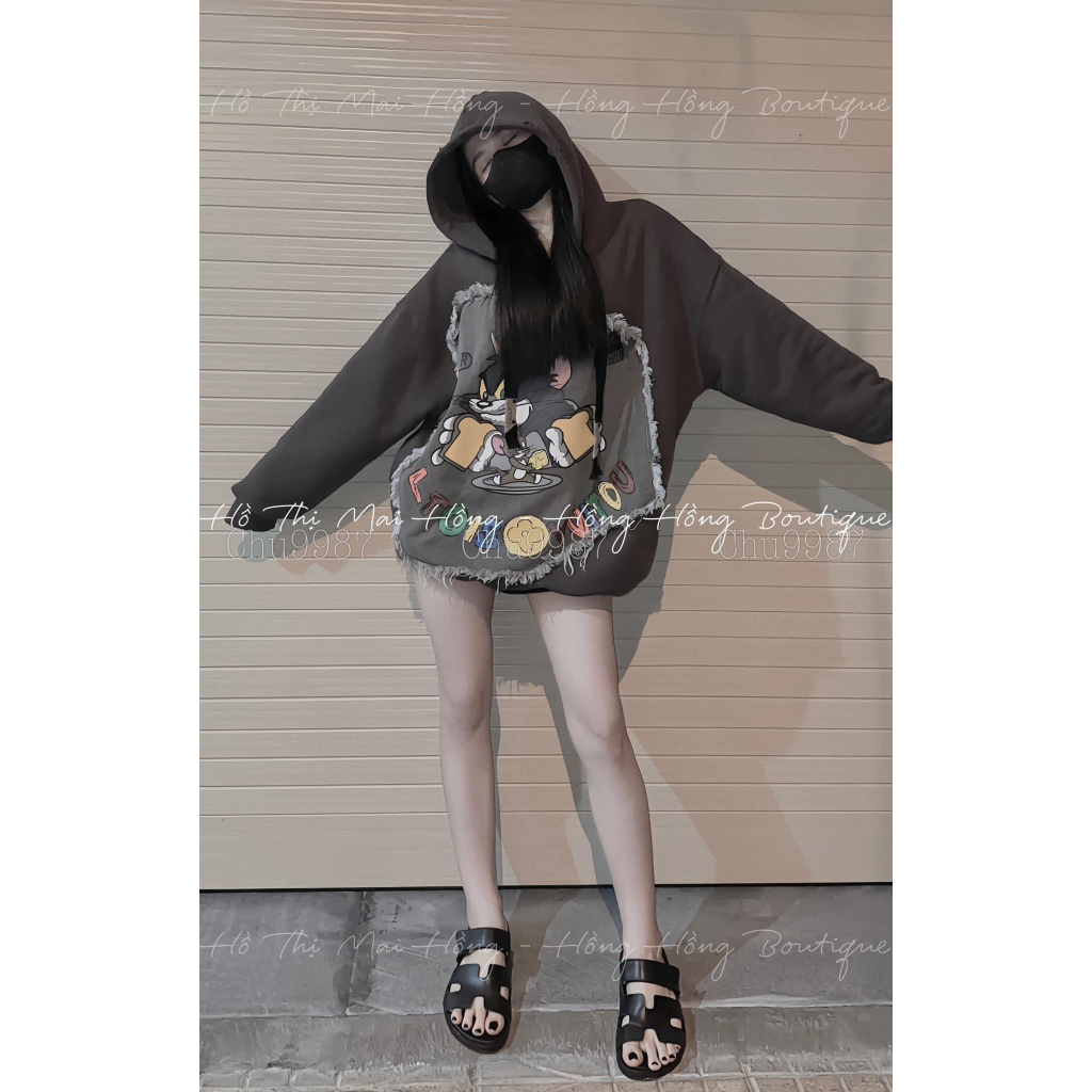 ÁO NỈ HOODIE HÌNH TOM VÀ JERRY FREESIZE HÀNG QCL1