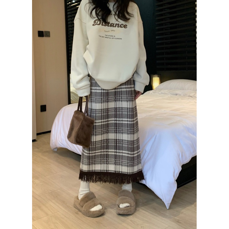 𝐊𝐧𝐢𝐭 𝐌𝐢𝐝𝐢 𝐒𝐤𝐢𝐫𝐭 - Chân váy len caro midi