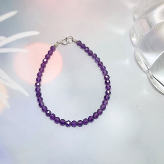 Vòng tay phong thủy T.A tím đậm mài giác dạng tròn 3.5mm