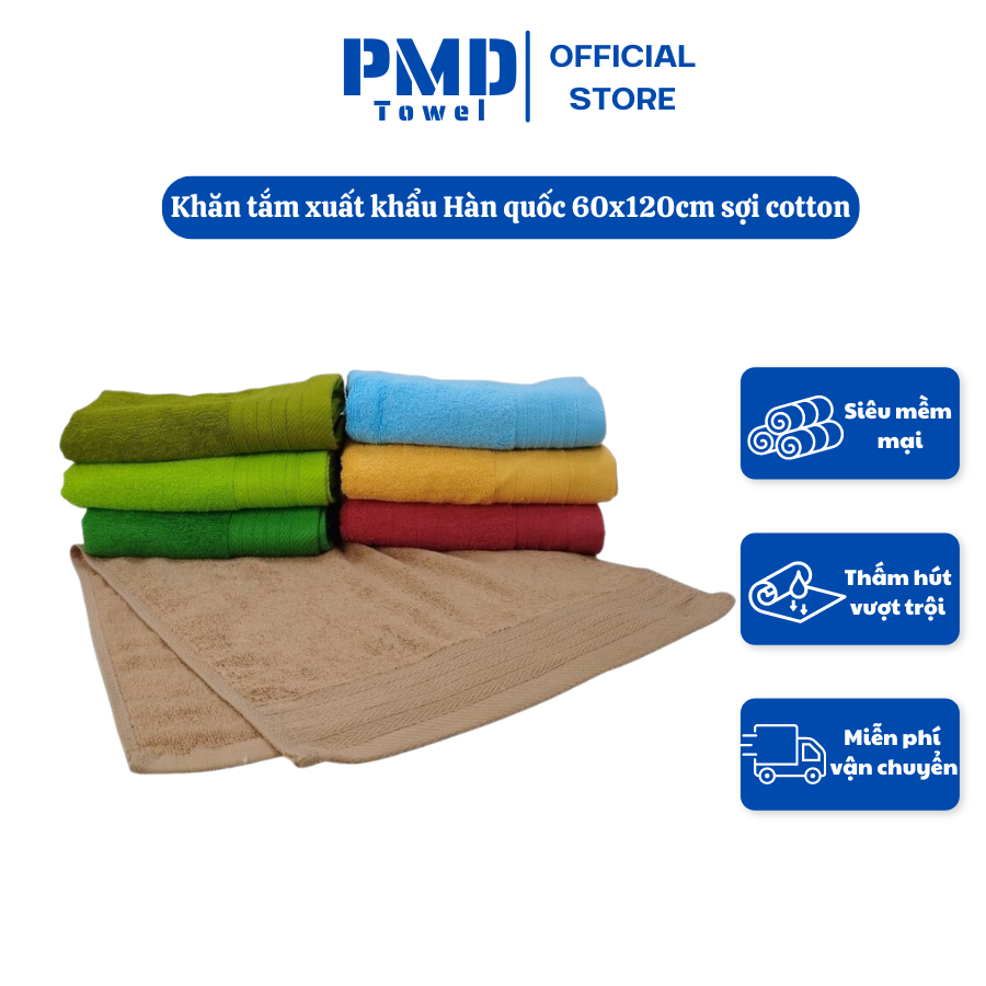 Khăn tắm xuất khẩu Hàn quốc loại to 60x120cm cotton giá rẻ rất mềm, êm thấm nước tốt không phai màu sổ lông khi dùng