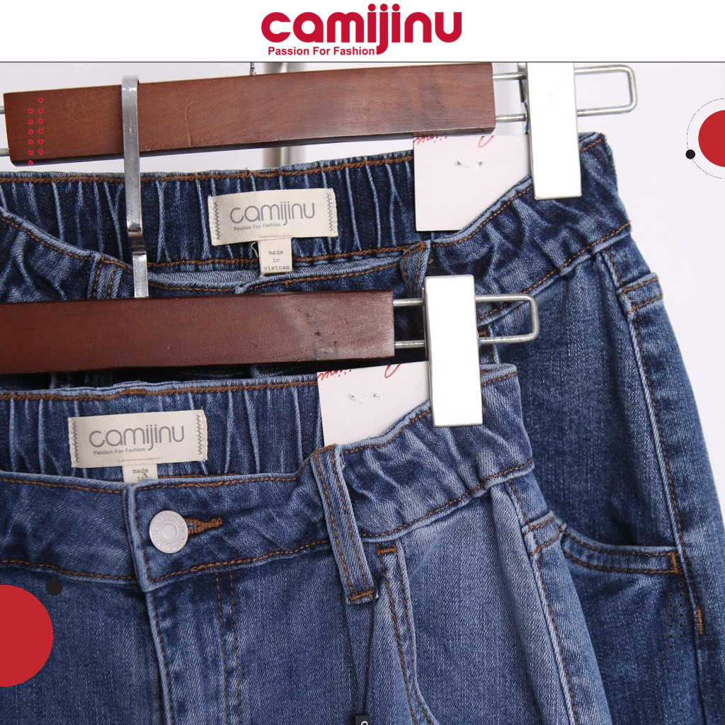 Quần Jeans Nữ Suông GânTúi Hộp, Dáng Dài Màu Xanh Nhạt - Thương Hiệu Camijinu