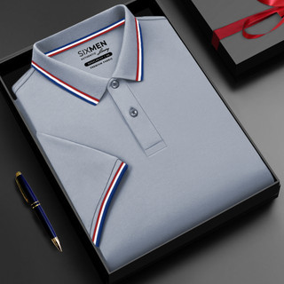 [Tặng Kèm Hộp Quà] Áo thun Polo nam cao cấp có cổ bẻ SIXMEN 3RIM - Polo xám lam vải cá sấu cotton thoáng mát, thanh lịch