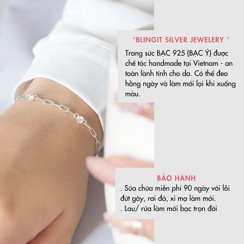 Lắc tay bạc nữ BLINGIT dạng mắt xích, họa tiết đính đá cao cấp - BIVT125