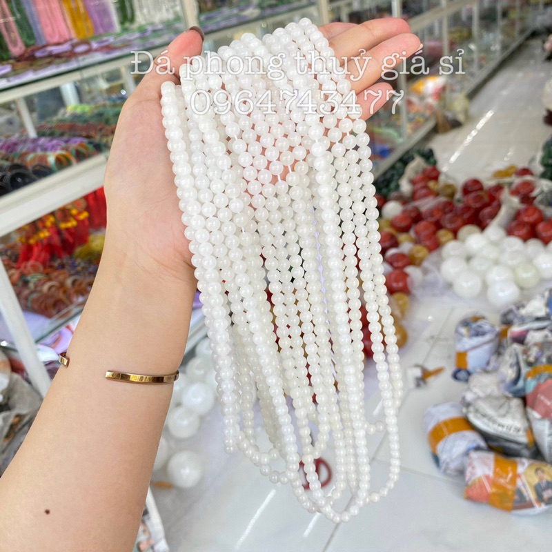 Vòng bạch ngọc 108 hạt siêu đẹp mịn kèm hộp gấm cao cấp