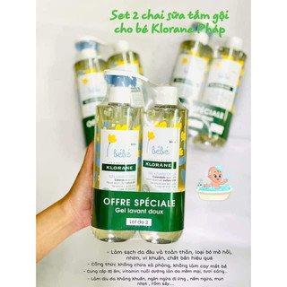 {mẫu mới}SỮA TẮM BEBE KLORANE – SỮA TẮM GỘI 2 IN 1 CHO TRẺ SƠ SINH 500ml