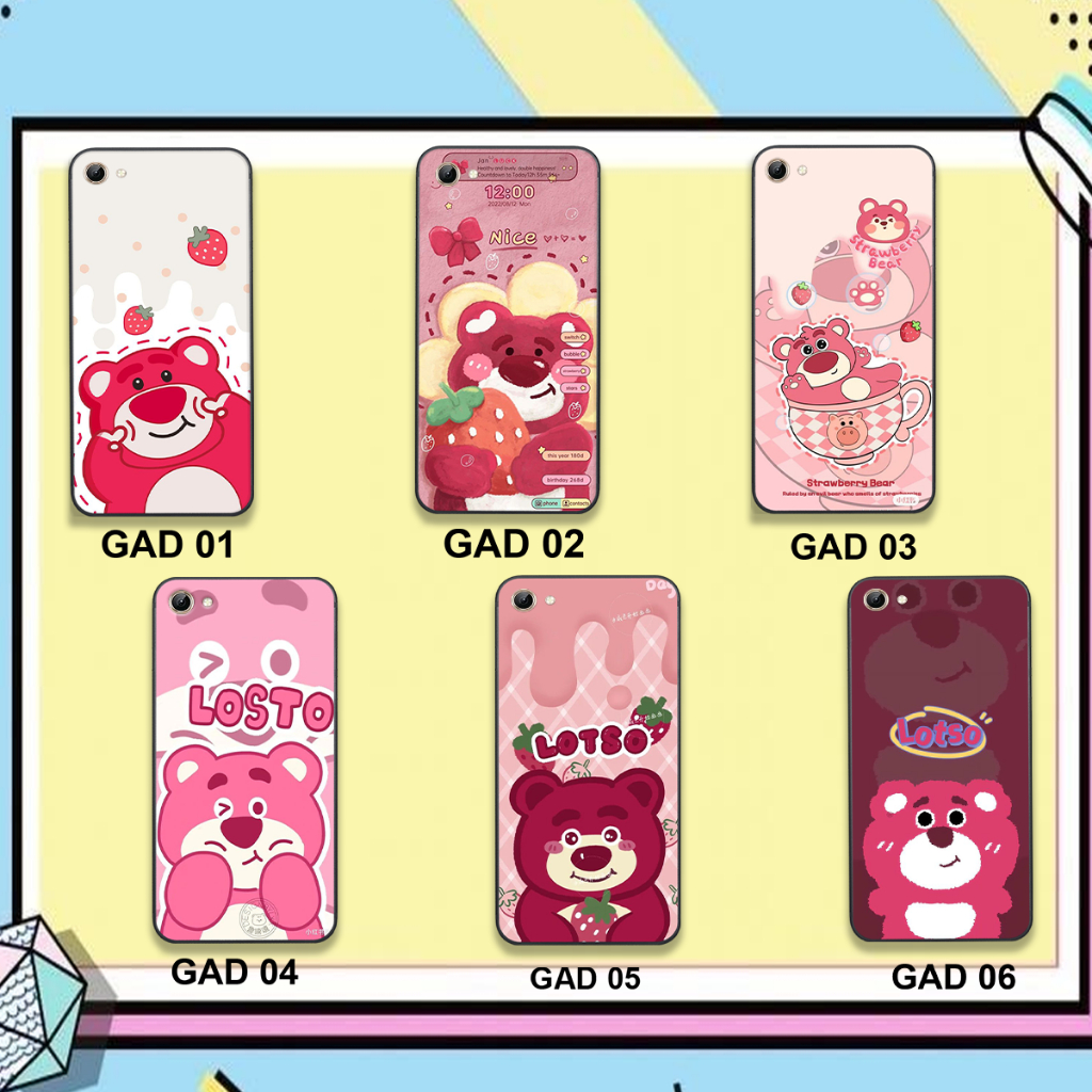 ỐP LƯNG VIVO Y53 - Y55 - Y66 - Y67 - Y81 - Y81s - Y83  , IN HÌNH GẤU LOTSO DÂU HỒNG.