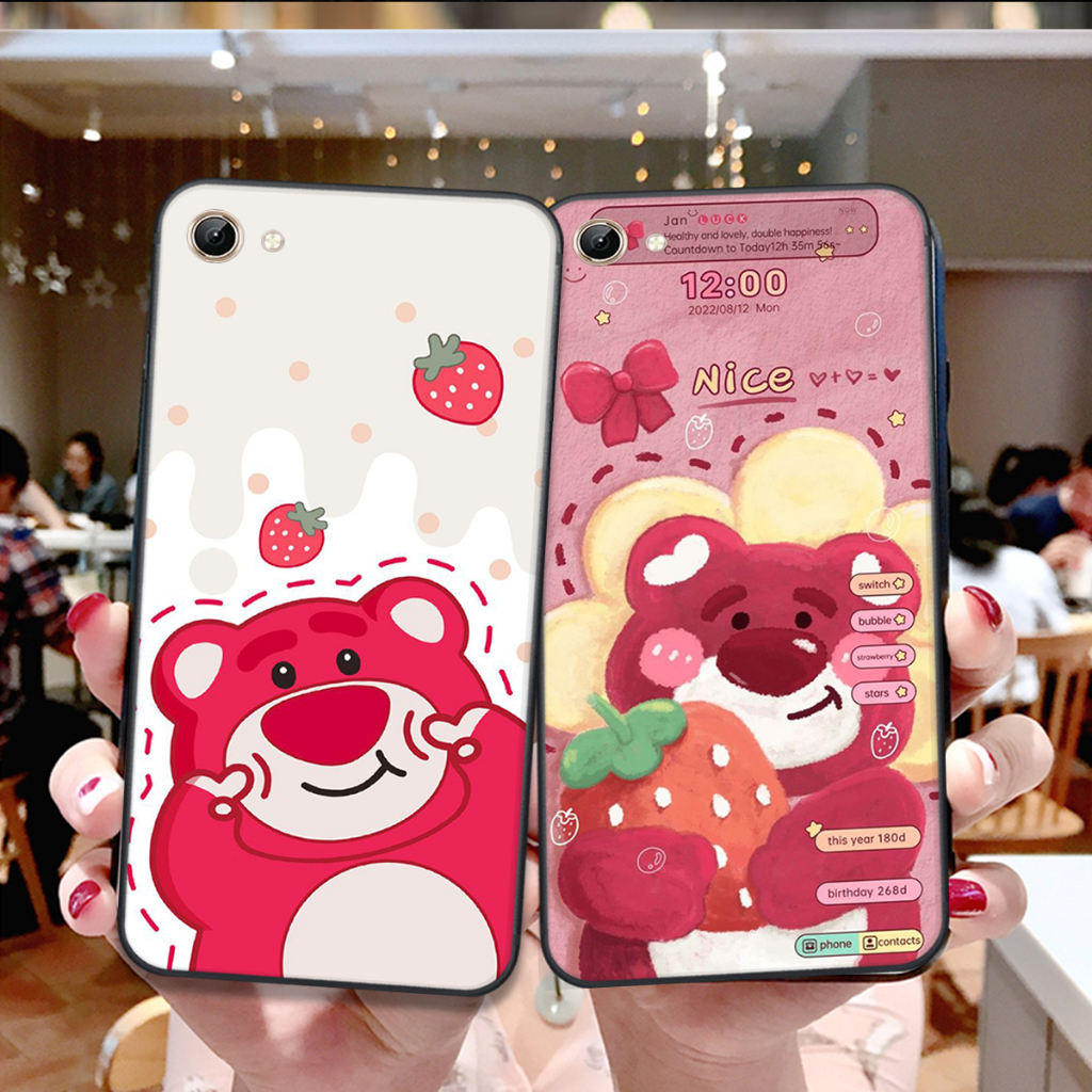 ỐP LƯNG VIVO Y53 - Y55 - Y66 - Y67 - Y81 - Y81s - Y83  , IN HÌNH GẤU LOTSO DÂU HỒNG.