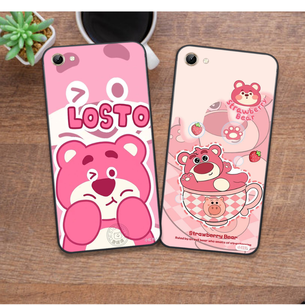 ỐP LƯNG VIVO Y53 - Y55 - Y66 - Y67 - Y81 - Y81s - Y83  , IN HÌNH GẤU LOTSO DÂU HỒNG.