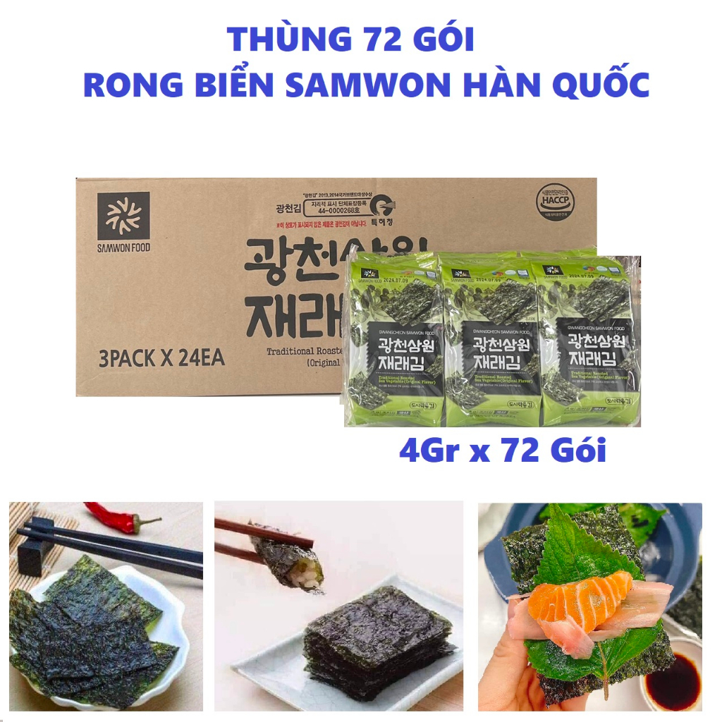 Thùng 72 gói Rong biển ăn liền Samwon lốc 3 gói x 4G hảo hạng