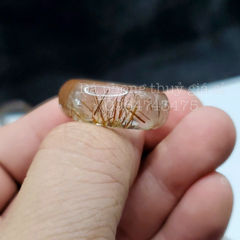 Nhẫn thach anh tóc đỏ nâu siêu đẹp 16-20mm