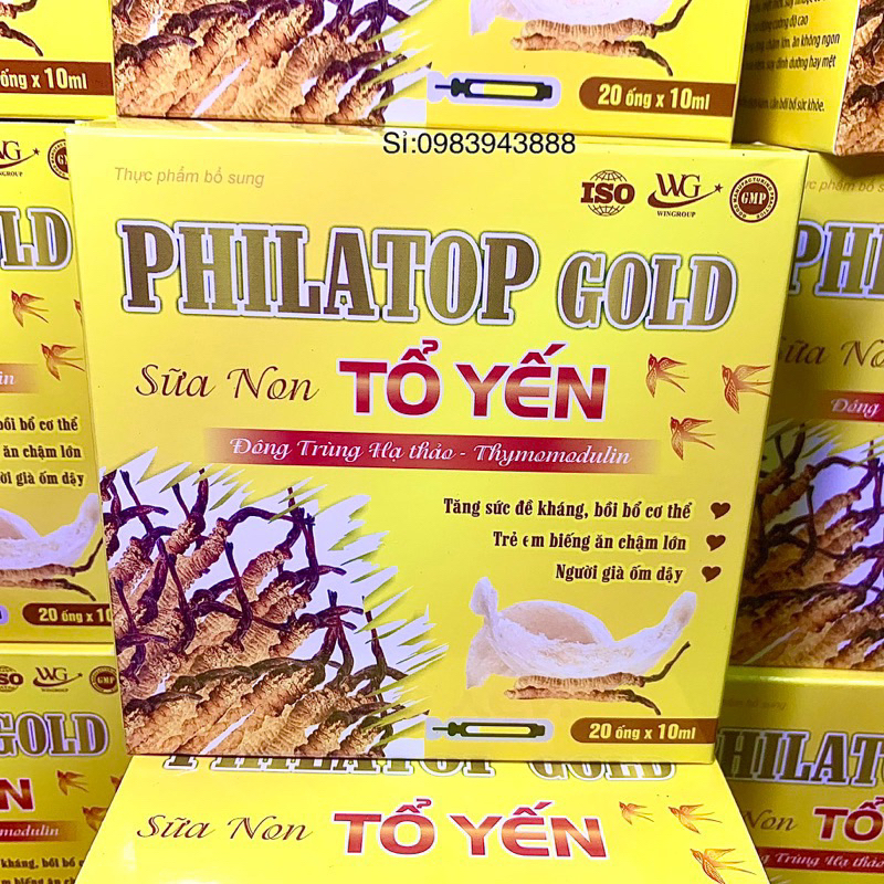 PHILATOP TỔ YẾN Thymo Gold ,đông trùng hạ thảo.ăn ngủ ngon, tăng đề kháng, hỗ trợ tiêu hóa (hộp 20ống/ 10ml)