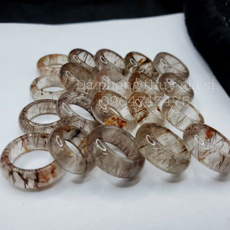 Nhẫn thach anh tóc đỏ nâu siêu đẹp 16-20mm