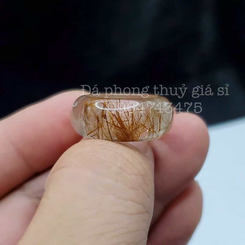 Nhẫn thach anh tóc đỏ nâu siêu đẹp 16-20mm