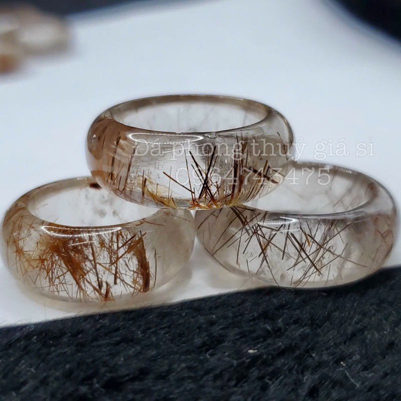 Nhẫn thach anh tóc đỏ nâu siêu đẹp 16-20mm