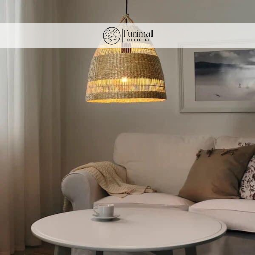 Chụp đèn/ Chao đèn bằng cói, decor trang trí phòng khách, phòng ngủ, nhà bếp, nhà hàng, khách sạn, quán cafe-