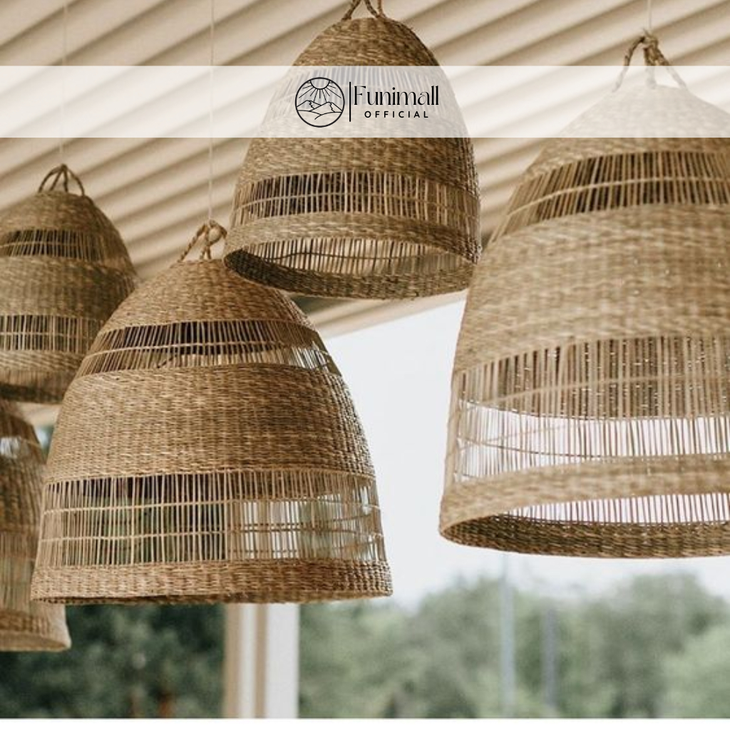 Chụp đèn/ Chao đèn bằng cói, decor trang trí phòng khách, phòng ngủ, nhà bếp, nhà hàng, khách sạn, quán cafe-