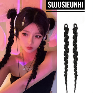 (4 màu) 1 búi tóc giả tết chéo đuôi ngựa màu đen tự nhiên dài 75cm phong cách Âu Mỹ cho nữ