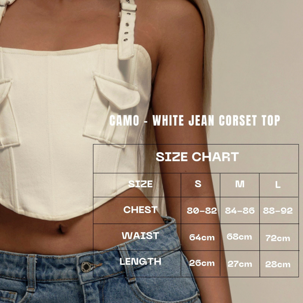 CAMO - White Jean Corset Top - Corset túi nắp trắng