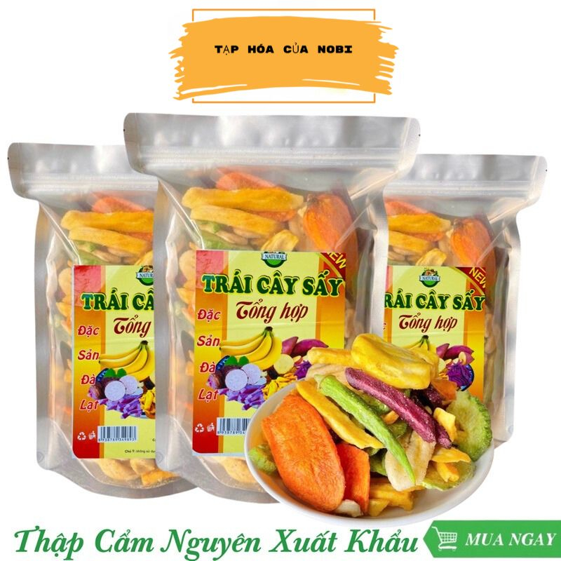 Trái Cây Thập Cẩm Sấy Vỡ, Nguyên Miếng, Đủ Vị, Thơm, Giòn, Ngon, Rẻ, 1 Gói 500gr
