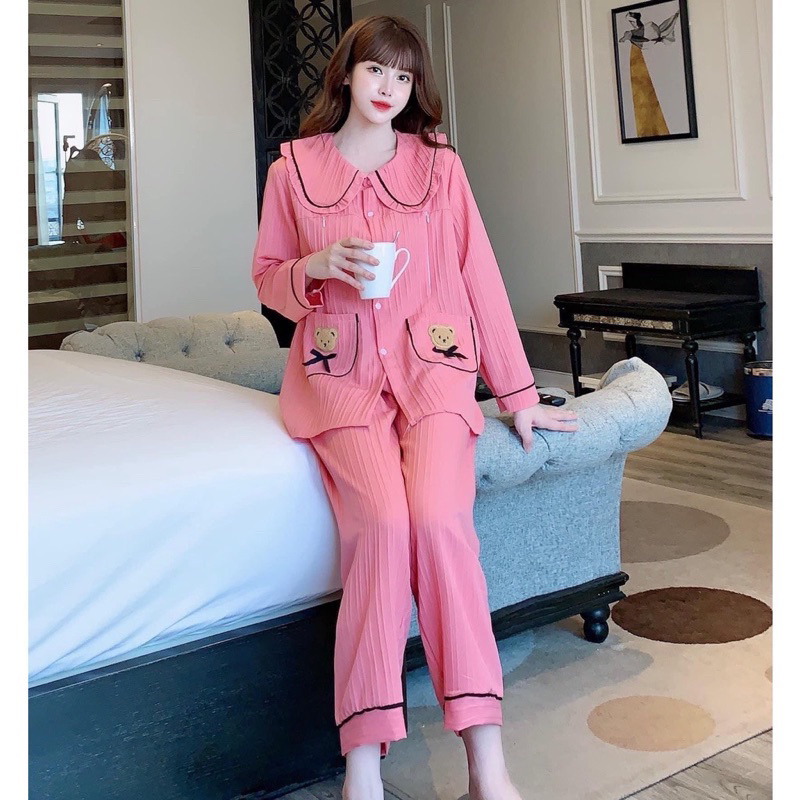 Bộ bầu dài tay mặc nhà kết hợp sau sinh hình gấu