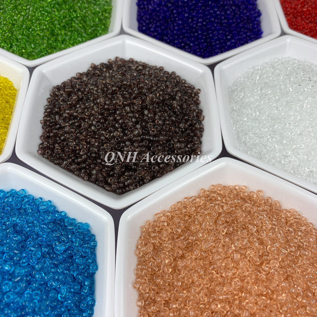 Gói 10g hạt cườm thủy tinh 3/4mm màu trong suốt dùng làm vòng tay, trang sức thủ công DIY