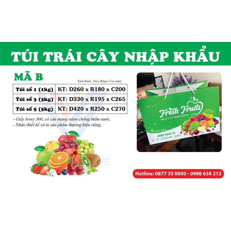 Túi trái cây nhập khẩu xanh nhiều size