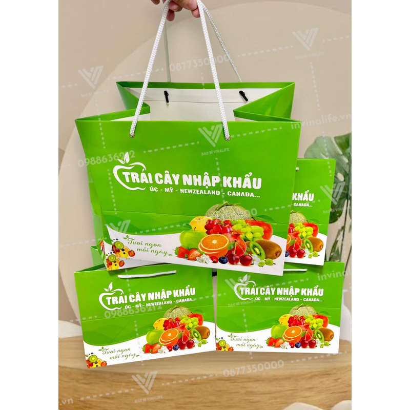 Túi hoa quả - trái cây màu xanh cốm