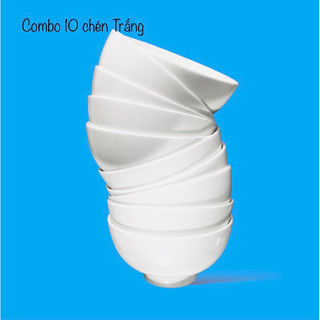 SET 10 cái chén ăn cơm bằng gốm sứ trắng trơn, bát đĩa gốm sứ cao cấp giá rẻ, chén ăn cơm bằng gốm sứ