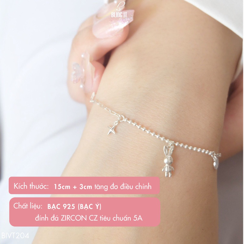 Lắc tay bạc nữ BLINGIT treo charm thỏ phong cách trang sức lắc tay độc đáo cá tính - BIVT204