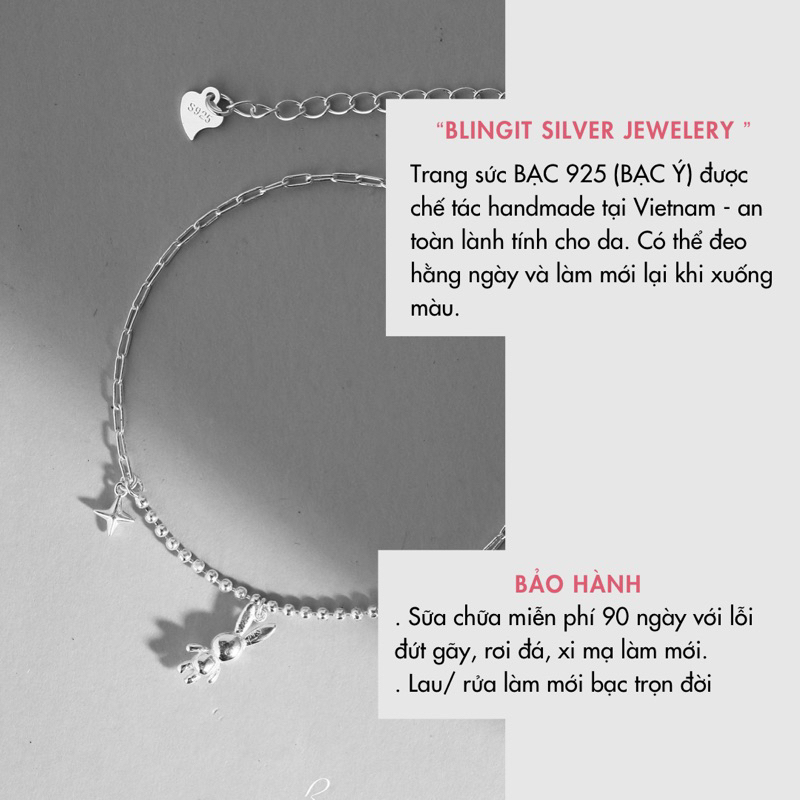 Lắc tay bạc nữ BLINGIT treo charm thỏ phong cách trang sức lắc tay độc đáo cá tính - BIVT204