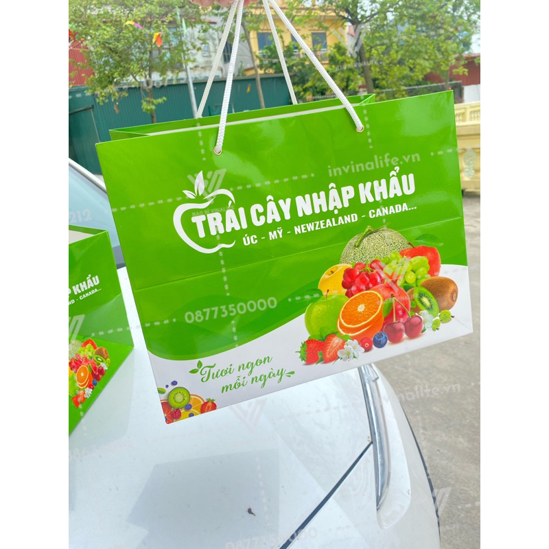 Túi hoa quả - trái cây màu xanh cốm