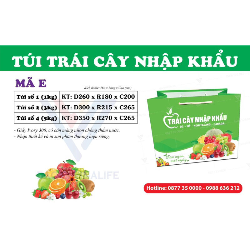 Túi hoa quả - trái cây màu xanh cốm