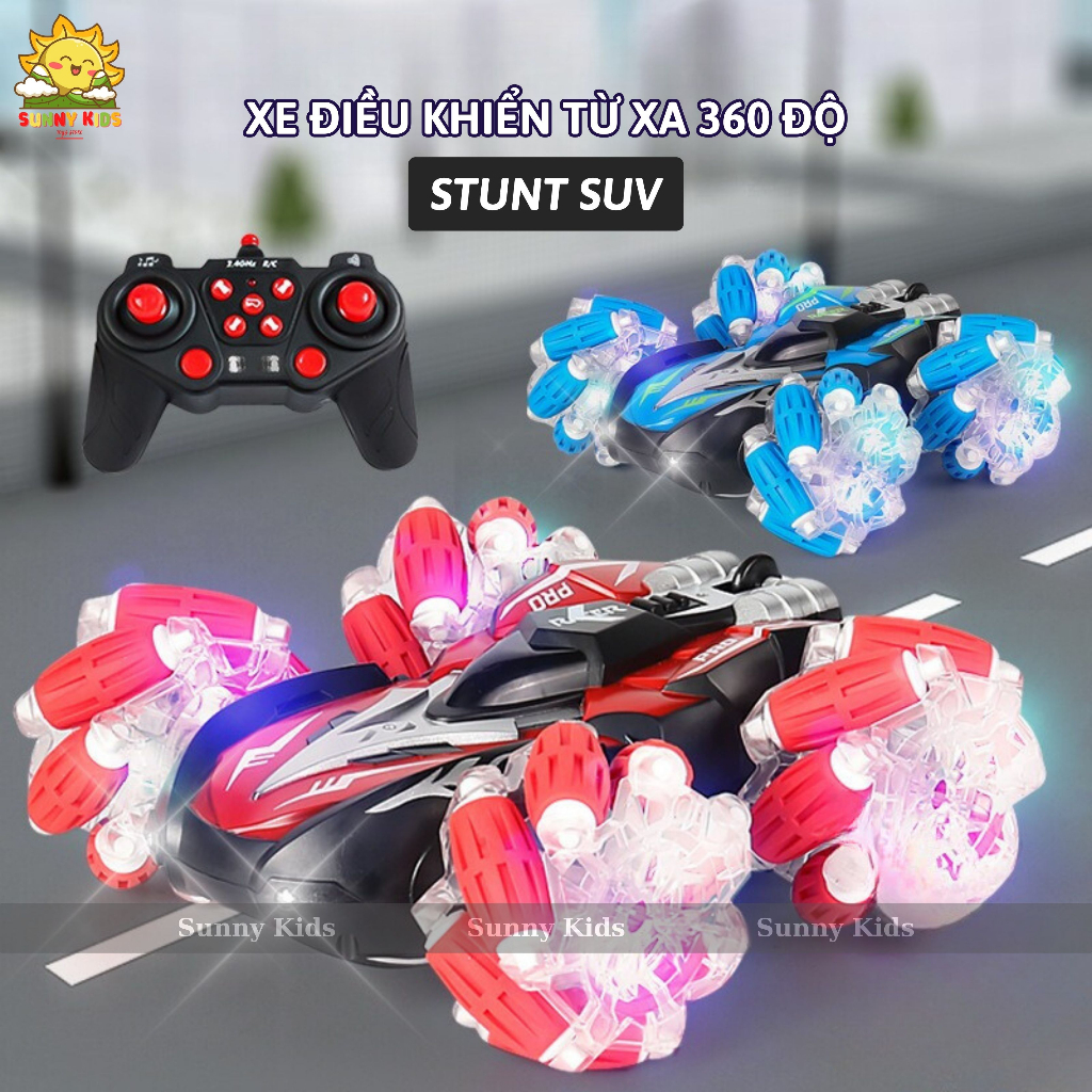 Xe đồ chơi điều khiển từ xa STUNT SUV, di chuyển 8 hướng Xoay 360 độ, Pin sạc, Âm thanh, Ánh sáng sống động - Sunny Kids