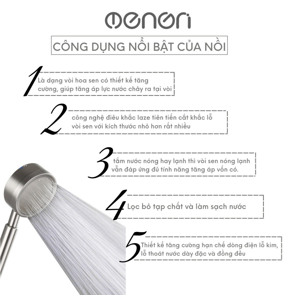 Vòi Hoa Sen Nhà Tắm INOX 304 Tăng Áp Lực Nước Có Kèm Dây 1,5m - OENON