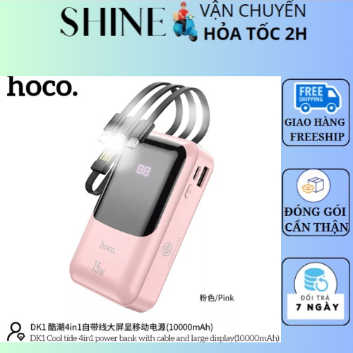 Pin dự phòng DK1 10000mAh 4in1 tích hợp cáp+ đèn pin, bảo hành 12 tháng, lỗi 1 đổi 1 SHINE STORE