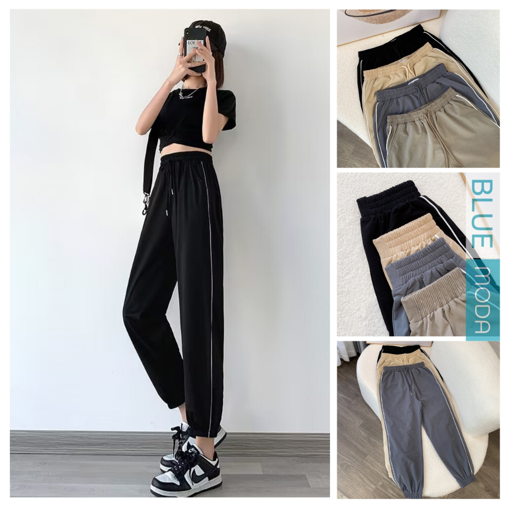 Quần gió nữ thể thao jogger 1 sọc lưng chun chất liệu vải gió nhung cao cấp BLUEMODA231