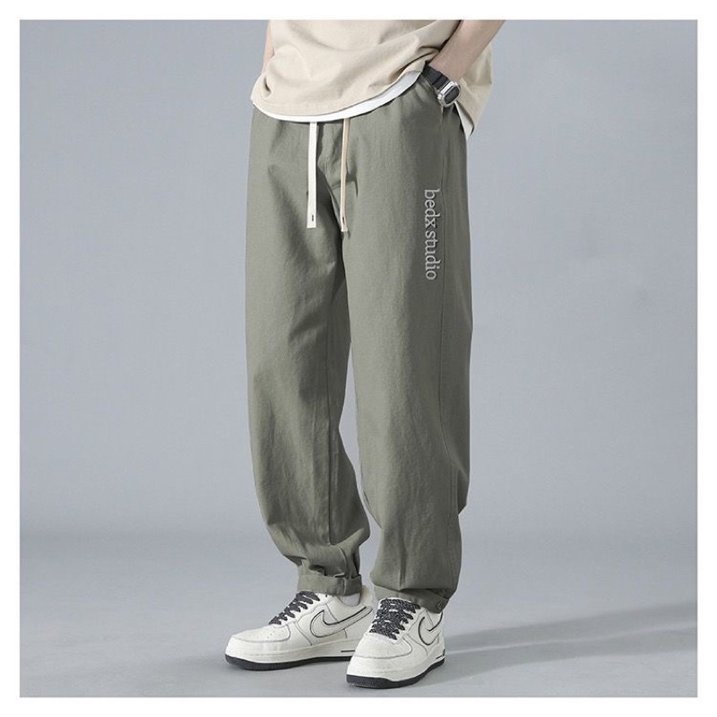 Quần kaki nam logo thêu, quần kaki nam eo chun nam